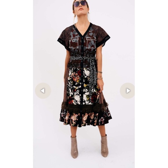 $550 BYRAN LARS Beauty Mark MULTI COLOR Patch MIDI LINED DRESS SIZE 0 - Picture 5 of 11